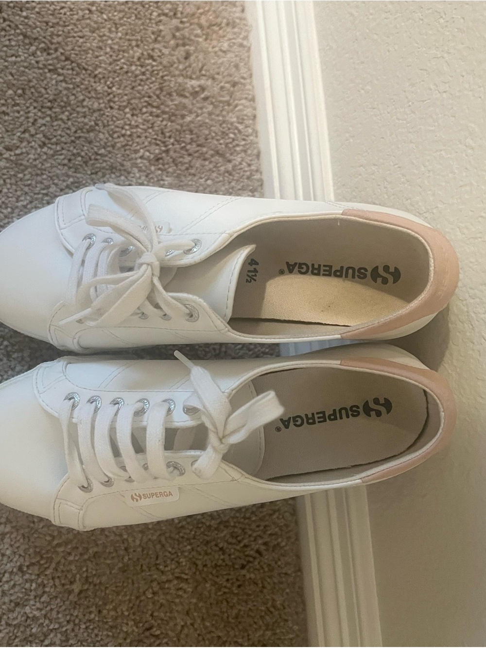 Superga White Sneakers with Soft Pink Heel Trim
